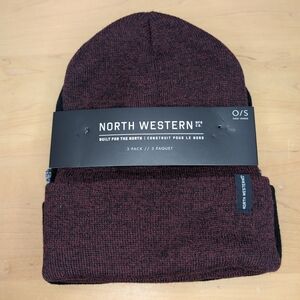 3 Pack Of Winter Hats Toques North Western Maroon Grey Black Snow Tags